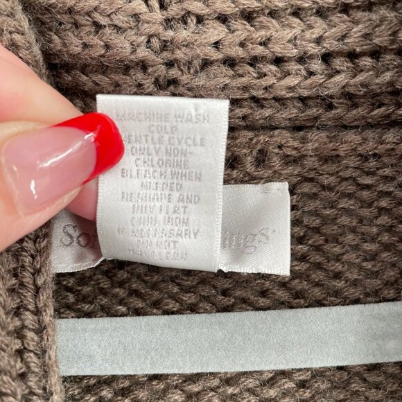 Soft Surroundings Wool Blend Chunky Knit Belted Cardigan Sweater Women's M Brown - Picture 6 of 8